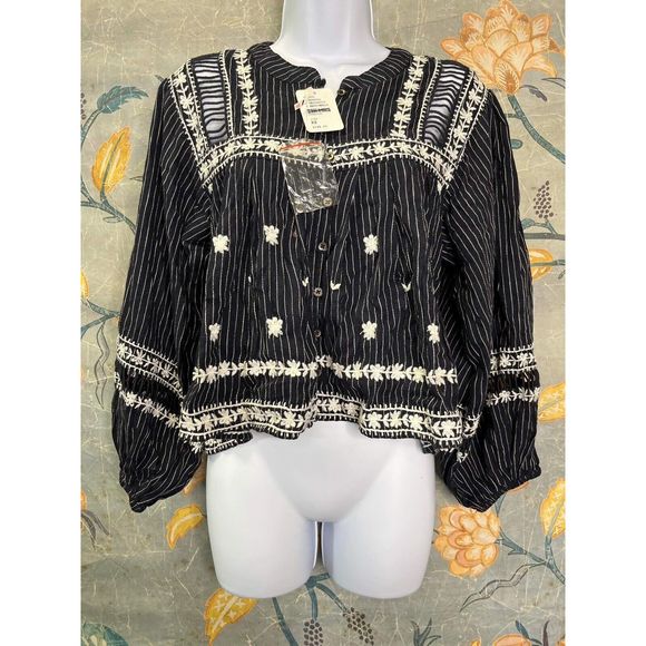New Free People All Roads Lead to You Embroidered Top Blouse Size XS - Picture 4 of 6